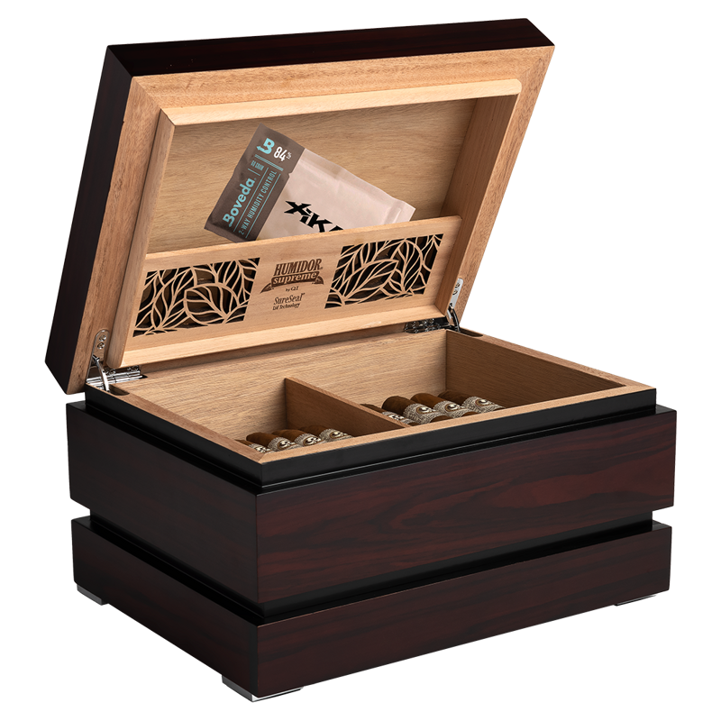 Humidor Supreme Madison Rosewood Humidor with Accessory Drawer 60-130 Cigar Capacity w/ 4 - Xikar-Boveda 84% Seasoning Packs