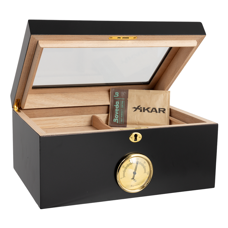 Humidor Supreme Bally Bubinga Humidor w/ Glasstop 60-105 Cigar Capacity w/ 4 Xikar-Boveda 84% Seasoning Packs