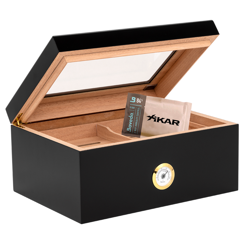 Humidor Supreme Bally Bubinga Humidor w/ Glasstop 60-105 Cigar Capacity w/ 4 Xikar-Boveda 84% Seasoning Packs