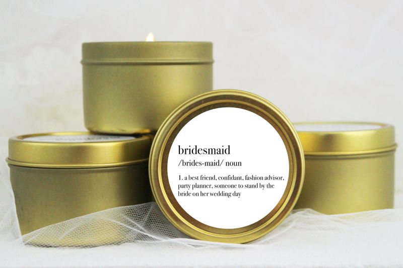 Bridesmaid Definition Soy Candle Gift (4oz Gold Travel Tin)