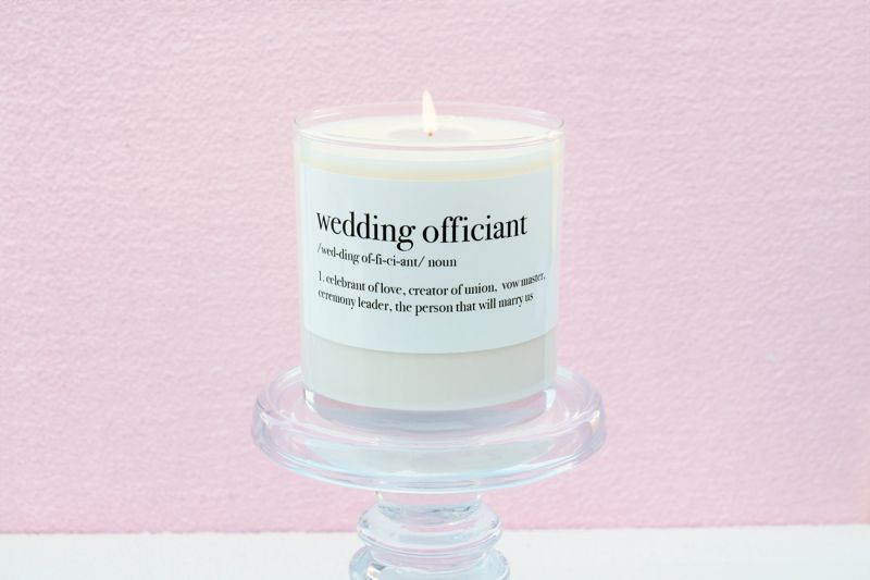 Wedding Officiant Definition Soy Candle Gift (4oz Gold Travel Tin)