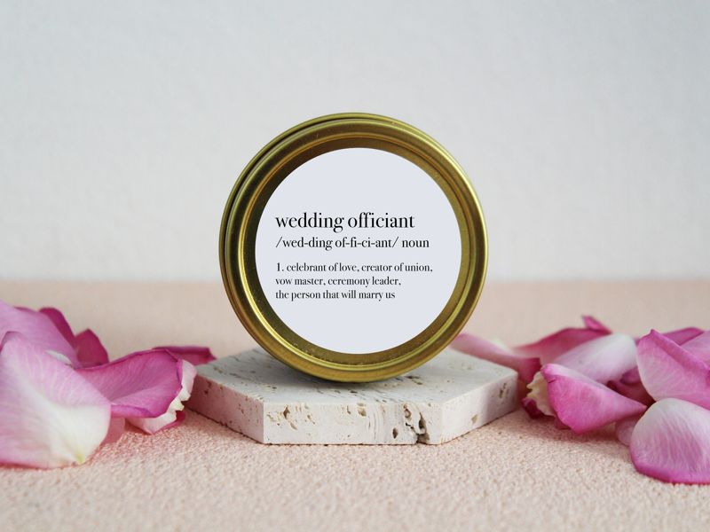 Wedding Officiant Definition Soy Candle Gift (4oz Gold Travel Tin)