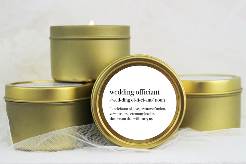 Wedding Officiant Definition Soy Candle Gift (4oz Gold Travel Tin)