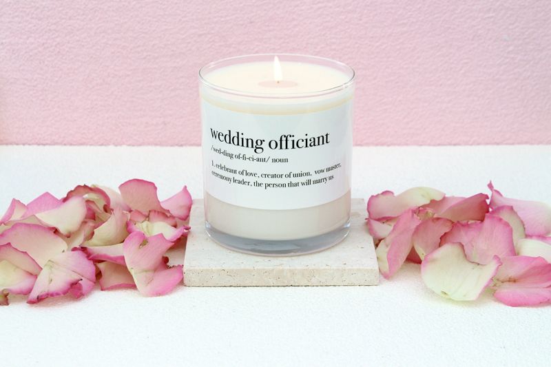 Wedding Officiant Definition Soy Candle Gift (4oz Gold Travel Tin)