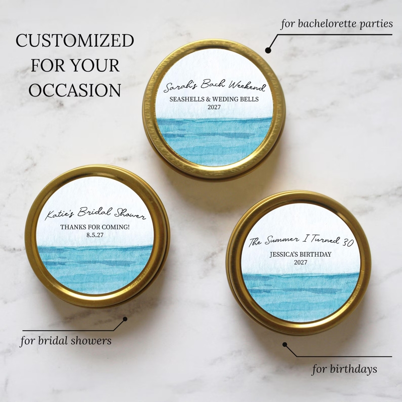 Ocean Watercolor Bridal Shower Candle Favors