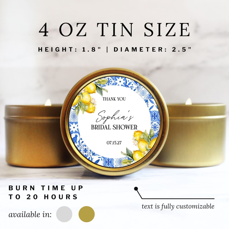 Lemon Theme Bridal Shower Candle Favors | Amalfi Coast