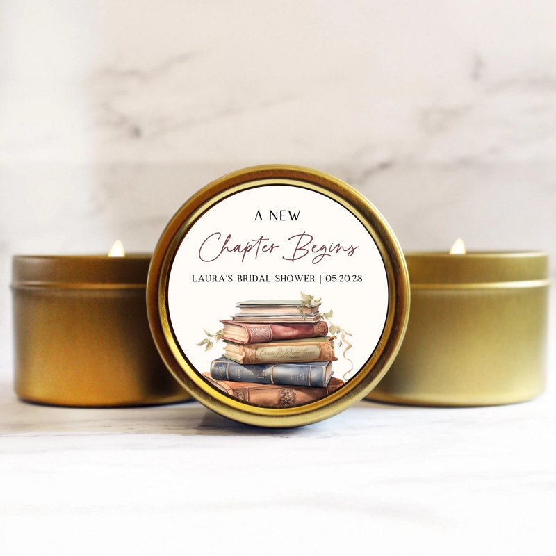 A New Chapter Bridal Shower Candles | Book Theme