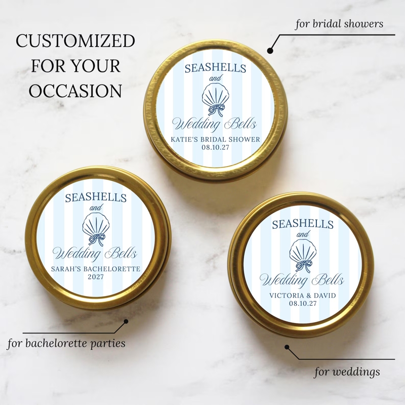 Seashells and Wedding Bells Bridal Shower Favor Candle