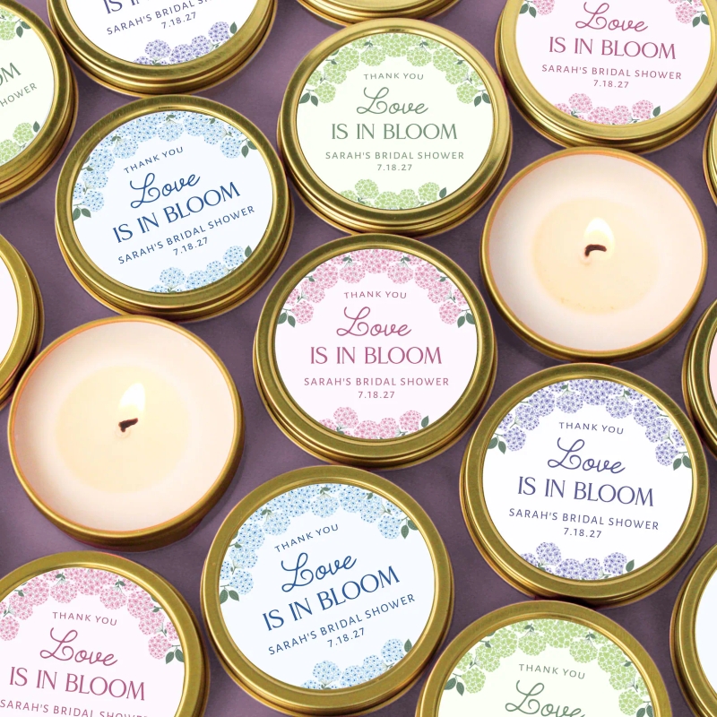 Hydrangea Love Is In Bloom Bridal Shower Candle Favors