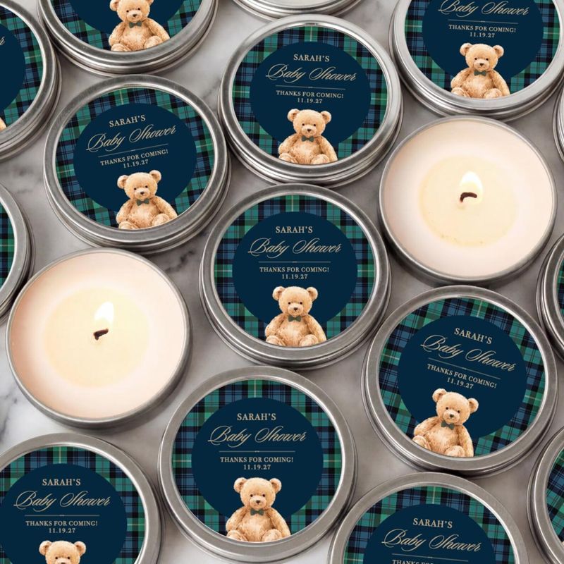 Teddy Bear Baby Shower Favor We Can Bearly Wait Candle Personalized Baby Sprinkle Favor