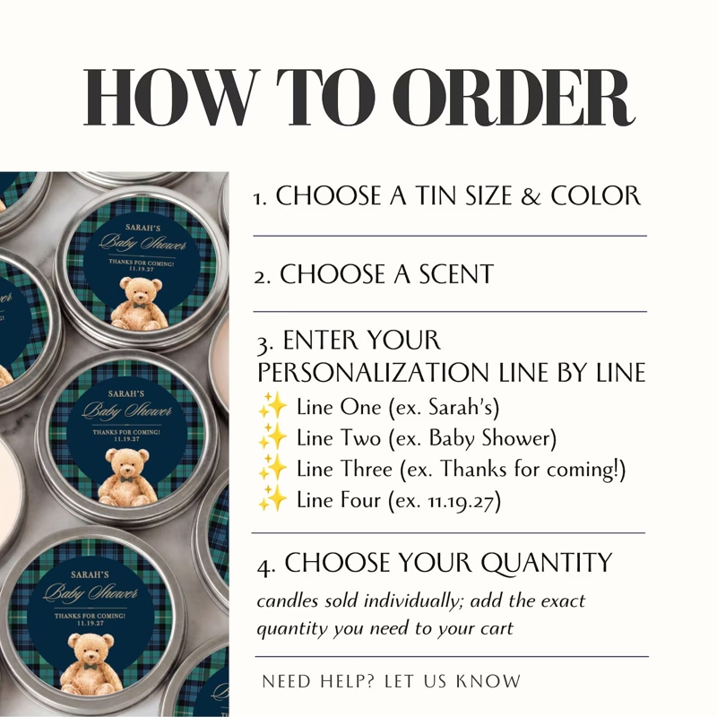 Teddy Bear Baby Shower Favor We Can Bearly Wait Candle Personalized Baby Sprinkle Favor