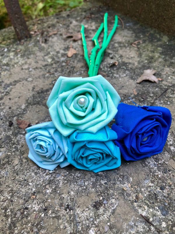 Blue Cotton Roses with Stems, Blue Ombré Flower Bouquet, Cotton Rose, Blue Ombré Roses, Cotton Anniversary, Second Anniversary, Gift for Her