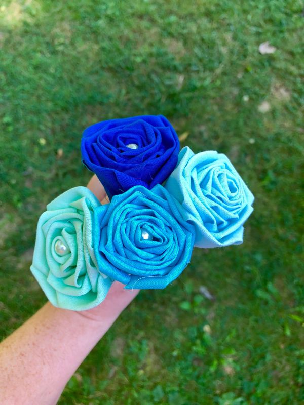 Blue Cotton Roses with Stems, Blue Ombré Flower Bouquet, Cotton Rose, Blue Ombré Roses, Cotton Anniversary, Second Anniversary, Gift for Her