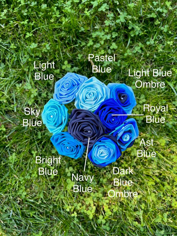 Blue Cotton Roses with Stems, Blue Ombré Flower Bouquet, Cotton Rose, Blue Ombré Roses, Cotton Anniversary, Second Anniversary, Gift for Her