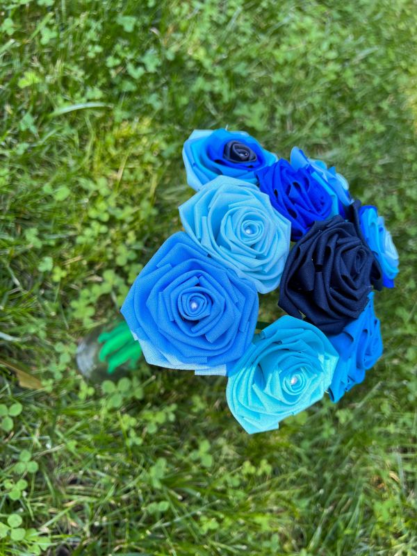 Blue Cotton Roses with Stems, Blue Ombré Flower Bouquet, Cotton Rose, Blue Ombré Roses, Cotton Anniversary, Second Anniversary, Gift for Her