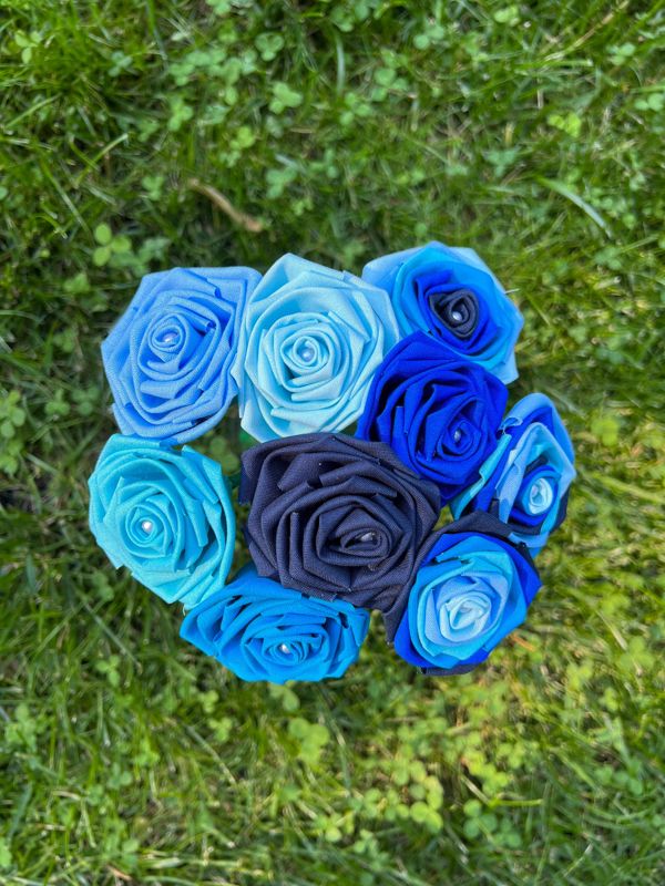 Blue Cotton Roses with Stems, Blue Ombré Flower Bouquet, Cotton Rose, Blue Ombré Roses, Cotton Anniversary, Second Anniversary, Gift for Her