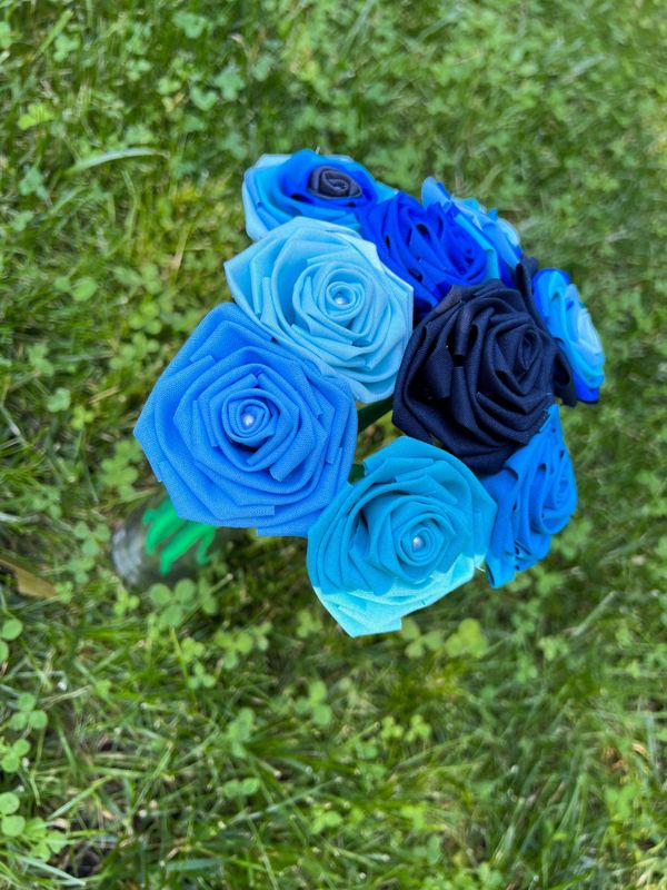 Blue Cotton Roses with Stems, Blue Ombré Flower Bouquet, Cotton Rose, Blue Ombré Roses, Cotton Anniversary, Second Anniversary, Gift for Her