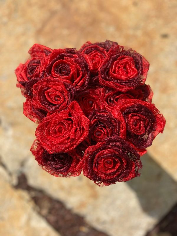 Red Ombré Lace Roses with Stems, Lace Flower Bouquet, Lace Flowers, Lace Roses, 13th Wedding Anniversary Gift, Lace Gift for Her, Thirteenth