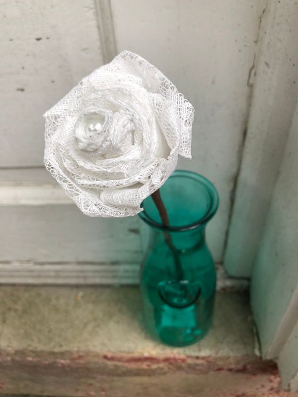 White Lace Roses with Stems, Lace Flower Bouquet, Lace Flowers, Lace Roses, 13th Wedding Anniversary Gift, Lace Gift for Her, Thirteenth