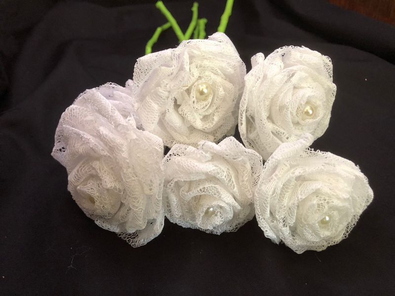 White Lace Roses with Stems, Lace Flower Bouquet, Lace Flowers, Lace Roses, 13th Wedding Anniversary Gift, Lace Gift for Her, Thirteenth