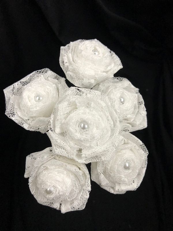 White Lace Roses with Stems, Lace Flower Bouquet, Lace Flowers, Lace Roses, 13th Wedding Anniversary Gift, Lace Gift for Her, Thirteenth