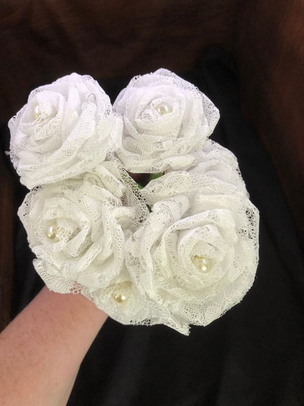 White Lace Roses with Stems, Lace Flower Bouquet, Lace Flowers, Lace Roses, 13th Wedding Anniversary Gift, Lace Gift for Her, Thirteenth