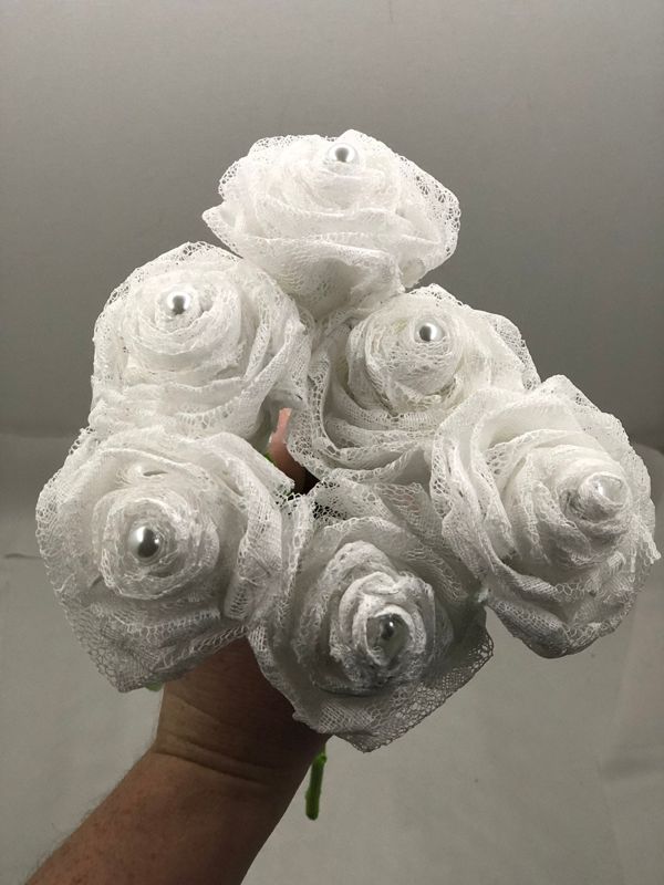 White Lace Roses with Stems, Lace Flower Bouquet, Lace Flowers, Lace Roses, 13th Wedding Anniversary Gift, Lace Gift for Her, Thirteenth