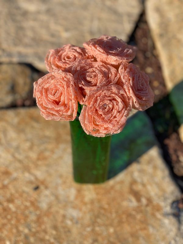 Peach Lace Roses with Stems, Lace Flower Bouquet, Lace Flowers, Lace Roses, 13th Wedding Anniversary Gift, Lace Gift for Her, Thirteenth