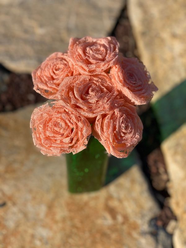 Peach Lace Roses with Stems, Lace Flower Bouquet, Lace Flowers, Lace Roses, 13th Wedding Anniversary Gift, Lace Gift for Her, Thirteenth