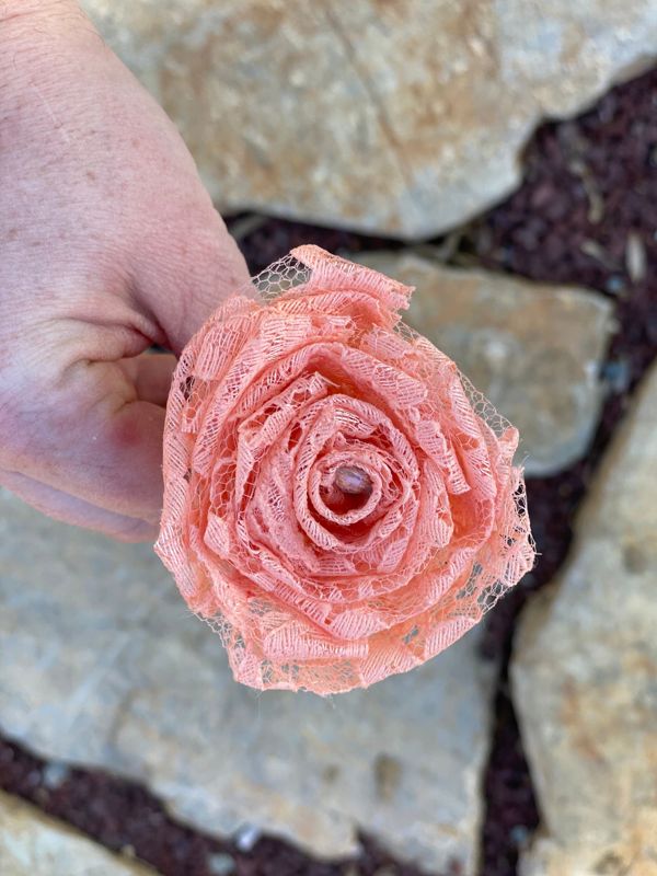 Peach Lace Roses with Stems, Lace Flower Bouquet, Lace Flowers, Lace Roses, 13th Wedding Anniversary Gift, Lace Gift for Her, Thirteenth