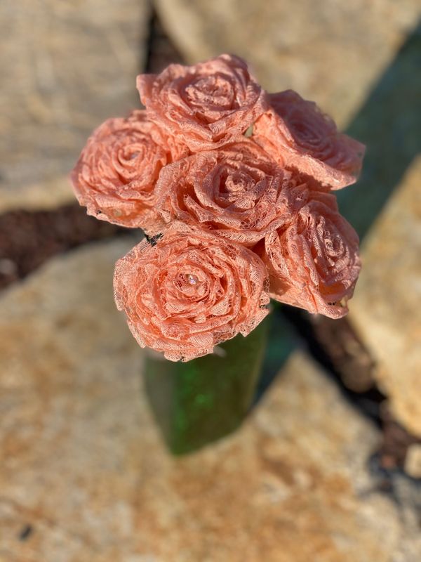 Peach Lace Roses with Stems, Lace Flower Bouquet, Lace Flowers, Lace Roses, 13th Wedding Anniversary Gift, Lace Gift for Her, Thirteenth