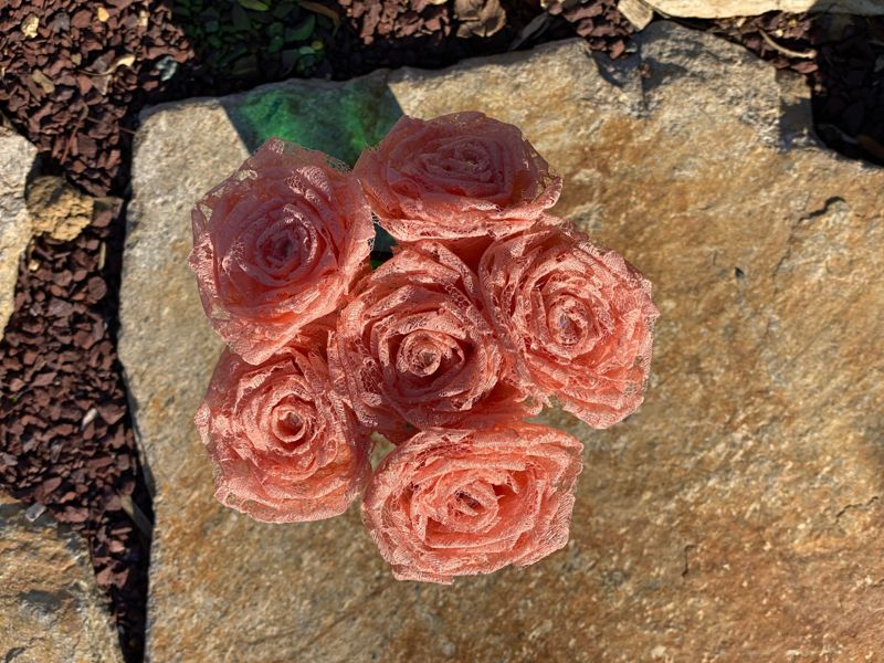 Peach Lace Roses with Stems, Lace Flower Bouquet, Lace Flowers, Lace Roses, 13th Wedding Anniversary Gift, Lace Gift for Her, Thirteenth