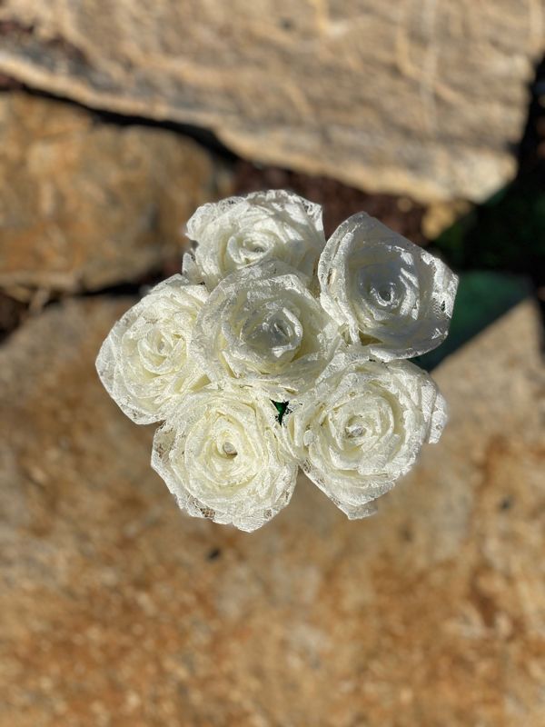 Ivory Lace Roses with Stems, Lace Flower Bouquet, Lace Flowers, Lace Roses, 13th Wedding Anniversary Gift, Lace Gift for Her, Thirteenth
