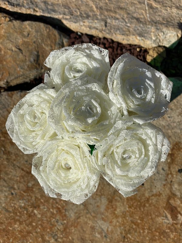 Ivory Lace Roses with Stems, Lace Flower Bouquet, Lace Flowers, Lace Roses, 13th Wedding Anniversary Gift, Lace Gift for Her, Thirteenth