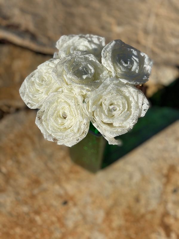 Ivory Lace Roses with Stems, Lace Flower Bouquet, Lace Flowers, Lace Roses, 13th Wedding Anniversary Gift, Lace Gift for Her, Thirteenth