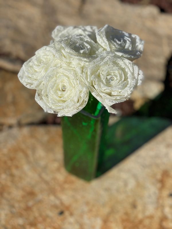 Ivory Lace Roses with Stems, Lace Flower Bouquet, Lace Flowers, Lace Roses, 13th Wedding Anniversary Gift, Lace Gift for Her, Thirteenth