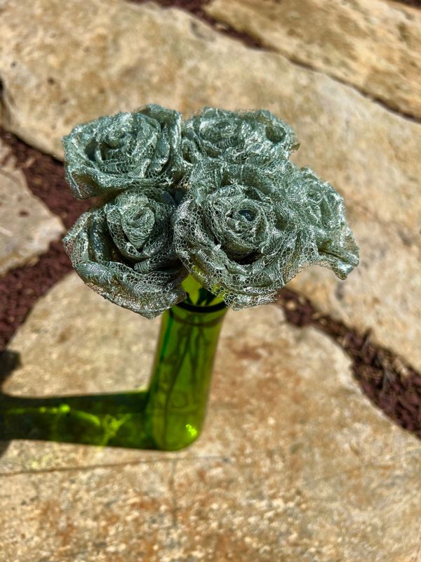 Sage Lace Roses with Stems, Lace Flower Bouquet, Lace Flowers, Lace Roses, 13th Wedding Anniversary Gift, Lace Gift for Her, Thirteenth
