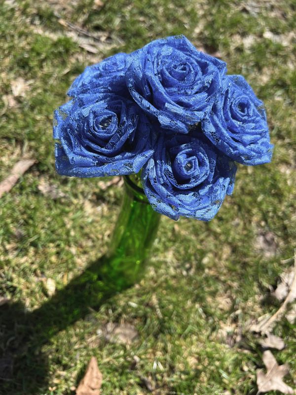 Denim Blue Lace Roses with Stems, Lace Flower Bouquet, Lace Flowers, Lace Roses, 13th Wedding Anniversary Gift, Lace Gift for Her,Thirteenth
