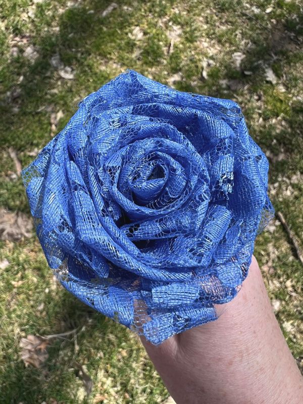 Denim Blue Lace Roses with Stems, Lace Flower Bouquet, Lace Flowers, Lace Roses, 13th Wedding Anniversary Gift, Lace Gift for Her,Thirteenth