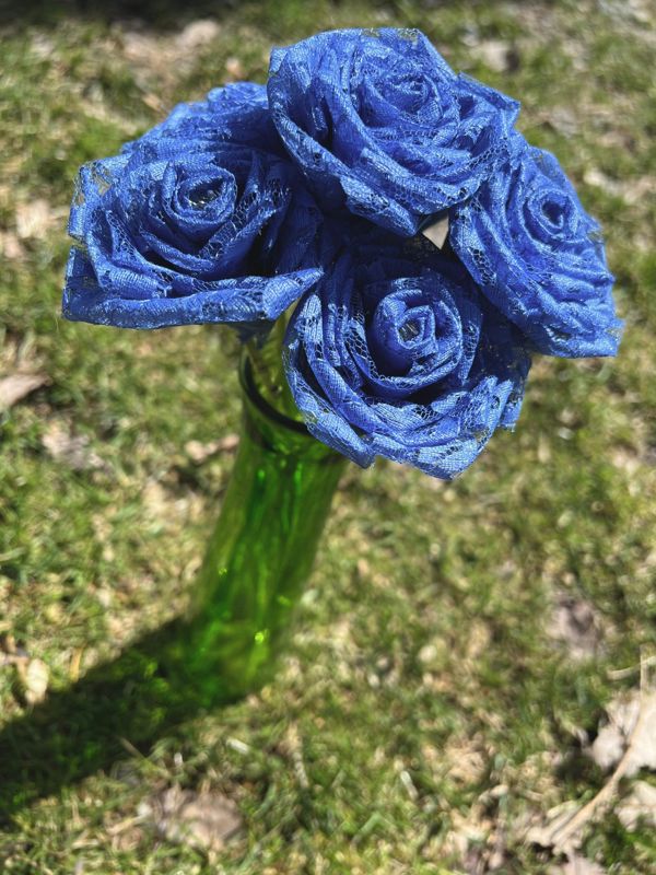 Denim Blue Lace Roses with Stems, Lace Flower Bouquet, Lace Flowers, Lace Roses, 13th Wedding Anniversary Gift, Lace Gift for Her,Thirteenth