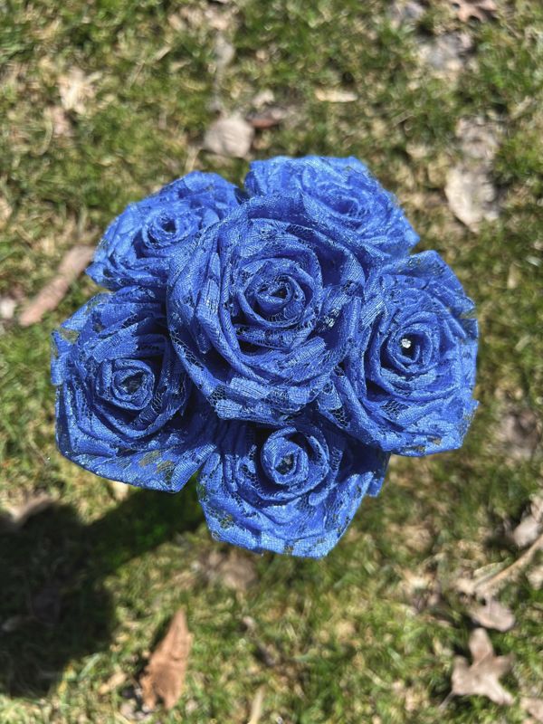 Denim Blue Lace Roses with Stems, Lace Flower Bouquet, Lace Flowers, Lace Roses, 13th Wedding Anniversary Gift, Lace Gift for Her,Thirteenth
