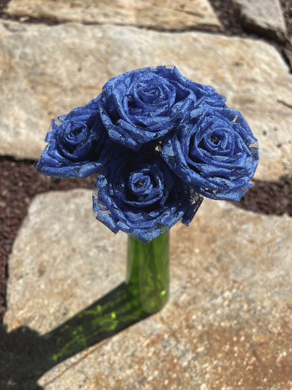 Denim Blue Lace Roses with Stems, Lace Flower Bouquet, Lace Flowers, Lace Roses, 13th Wedding Anniversary Gift, Lace Gift for Her,Thirteenth