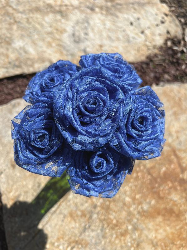Denim Blue Lace Roses with Stems, Lace Flower Bouquet, Lace Flowers, Lace Roses, 13th Wedding Anniversary Gift, Lace Gift for Her,Thirteenth