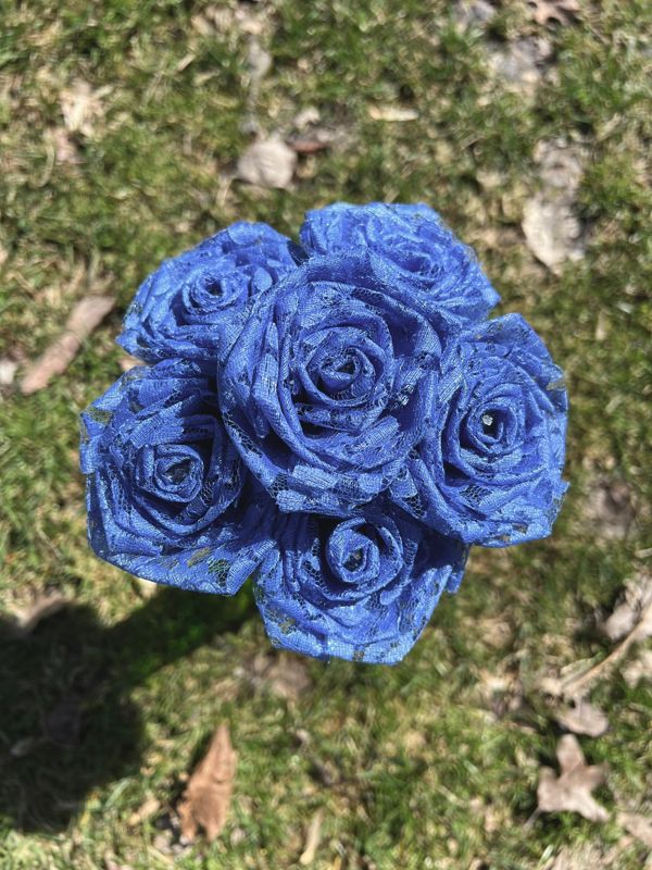 Denim Blue Lace Roses with Stems, Lace Flower Bouquet, Lace Flowers, Lace Roses, 13th Wedding Anniversary Gift, Lace Gift for Her,Thirteenth