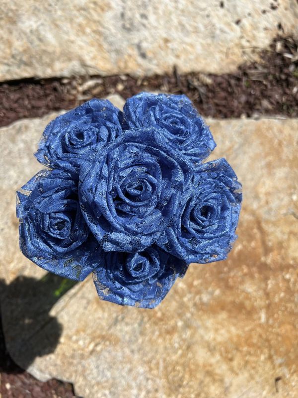 Denim Blue Lace Roses with Stems, Lace Flower Bouquet, Lace Flowers, Lace Roses, 13th Wedding Anniversary Gift, Lace Gift for Her,Thirteenth