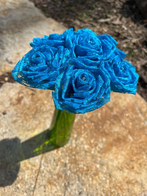Bright Blue Lace Roses with Stems, Lace Flower Bouquet, Lace Flowers, Lace Rose, 13th Wedding Anniversary Gift, Lace Gift for Her,Thirteenth