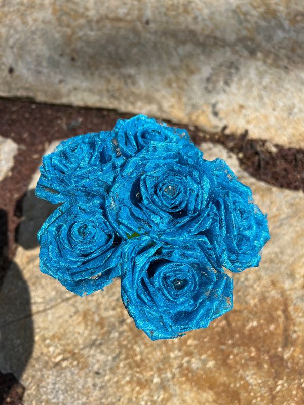 Bright Blue Lace Roses with Stems, Lace Flower Bouquet, Lace Flowers, Lace Rose, 13th Wedding Anniversary Gift, Lace Gift for Her,Thirteenth