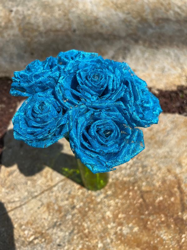 Bright Blue Lace Roses with Stems, Lace Flower Bouquet, Lace Flowers, Lace Rose, 13th Wedding Anniversary Gift, Lace Gift for Her,Thirteenth