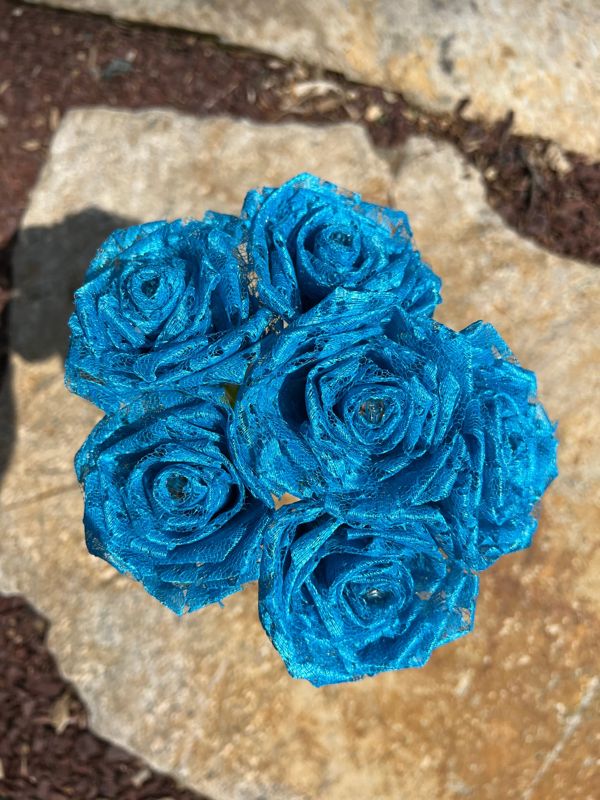 Bright Blue Lace Roses with Stems, Lace Flower Bouquet, Lace Flowers, Lace Rose, 13th Wedding Anniversary Gift, Lace Gift for Her,Thirteenth
