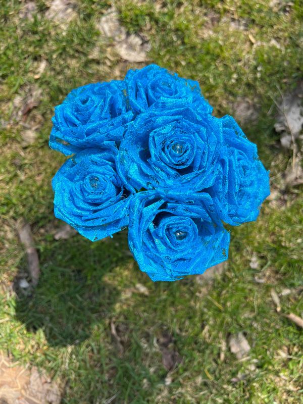 Bright Blue Lace Roses with Stems, Lace Flower Bouquet, Lace Flowers, Lace Rose, 13th Wedding Anniversary Gift, Lace Gift for Her,Thirteenth